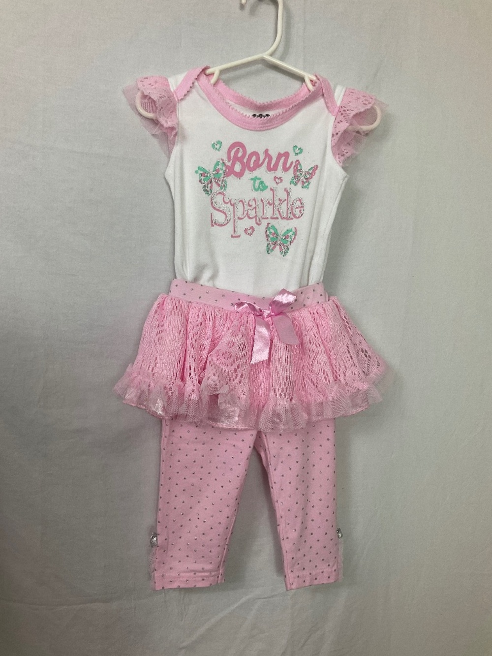 Infant Tutu Bodysuit “Born to Sparkle and Legging set Pink by DDG Darlings 6-9 M